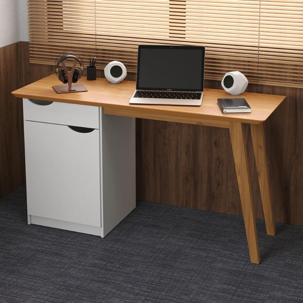 Escrivaninha Com Porta Viana Branco Acetinado Cinamomo