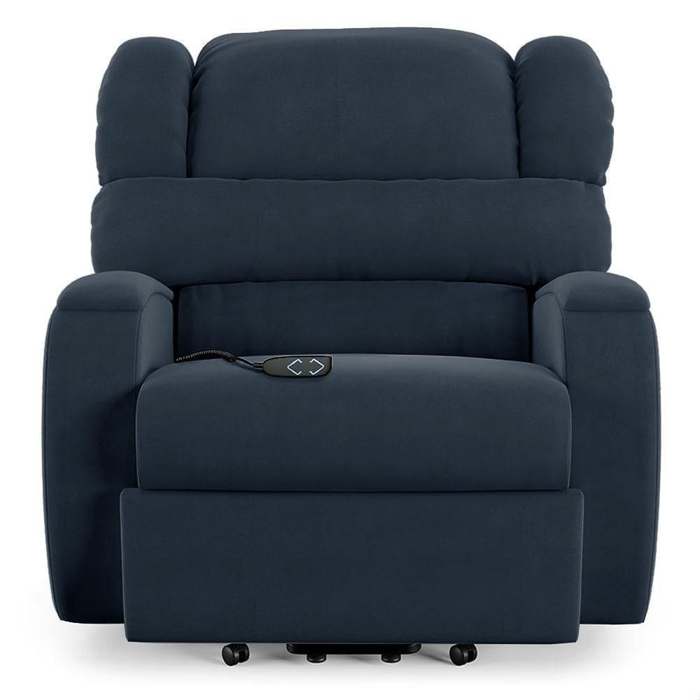 Poltrona Do Papai Reclinável Napoli Elevação Lift Elétrico Veludo Azul Fh1