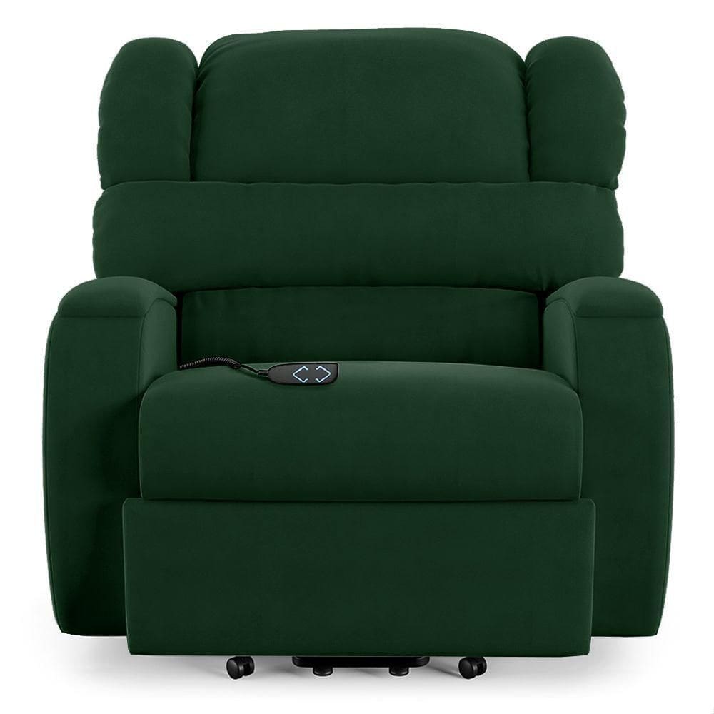 Poltrona Do Papai Reclinável Napoli Elevação Lift Elétrico Veludo Verde Fh1