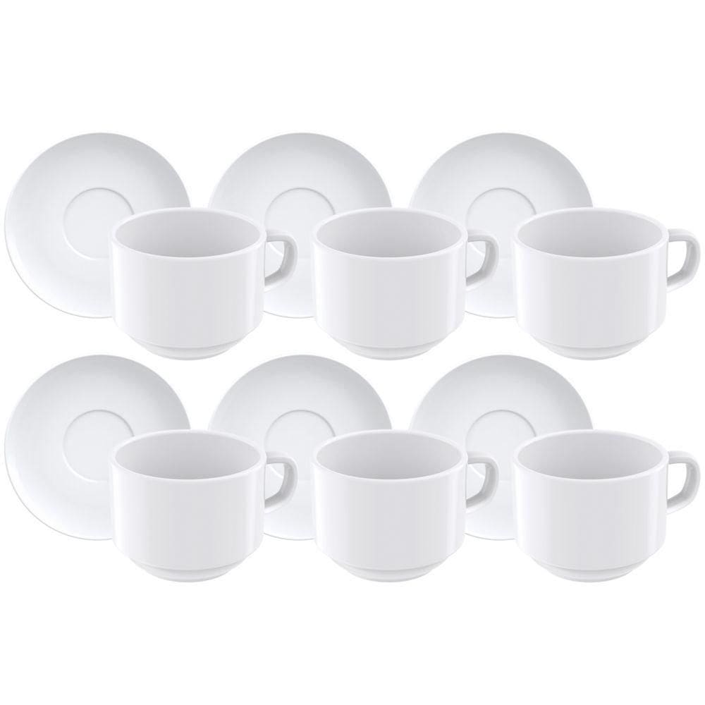 Kit Xícara E Pires De Chá Tramontina Paola Em Porcelana 240 Ml 12 Peças