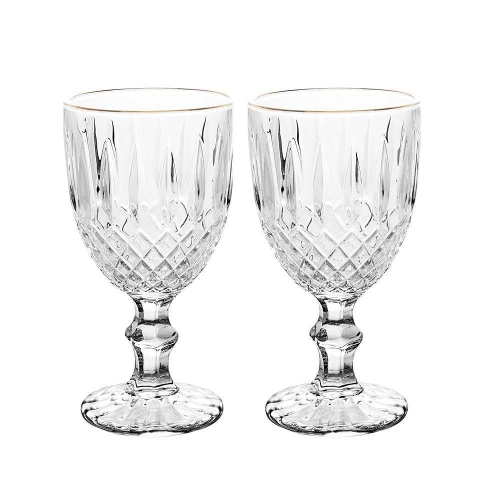 Jogo 2 Taça De Vidro Transparente Com Borda Dourada Fio De Ouro Greek 345ml Wolff