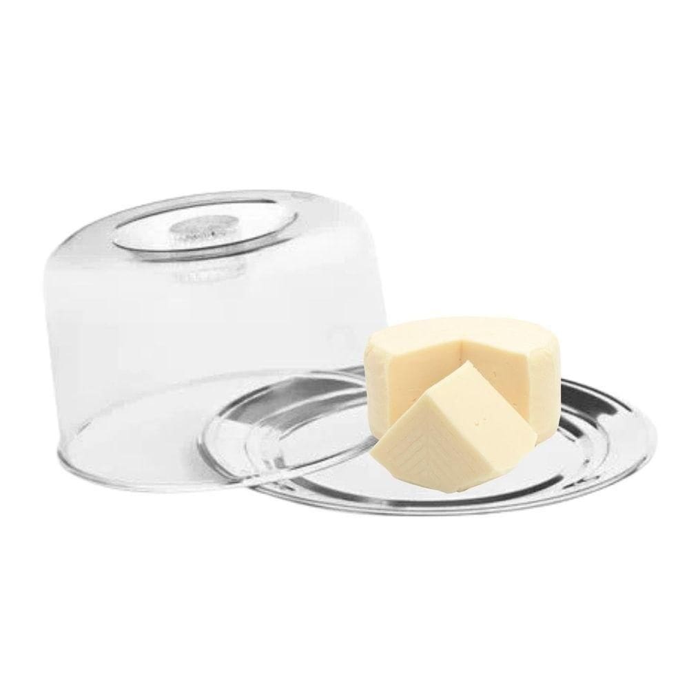 Queijeira Inox Porta Queijo Bandeja Inox Tampa Acrílico