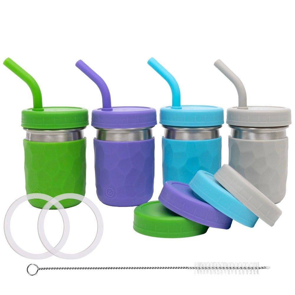 Copos de bebida WeeSprout 2 em 1 para crianças, conjunto 4 de aço inoxidável