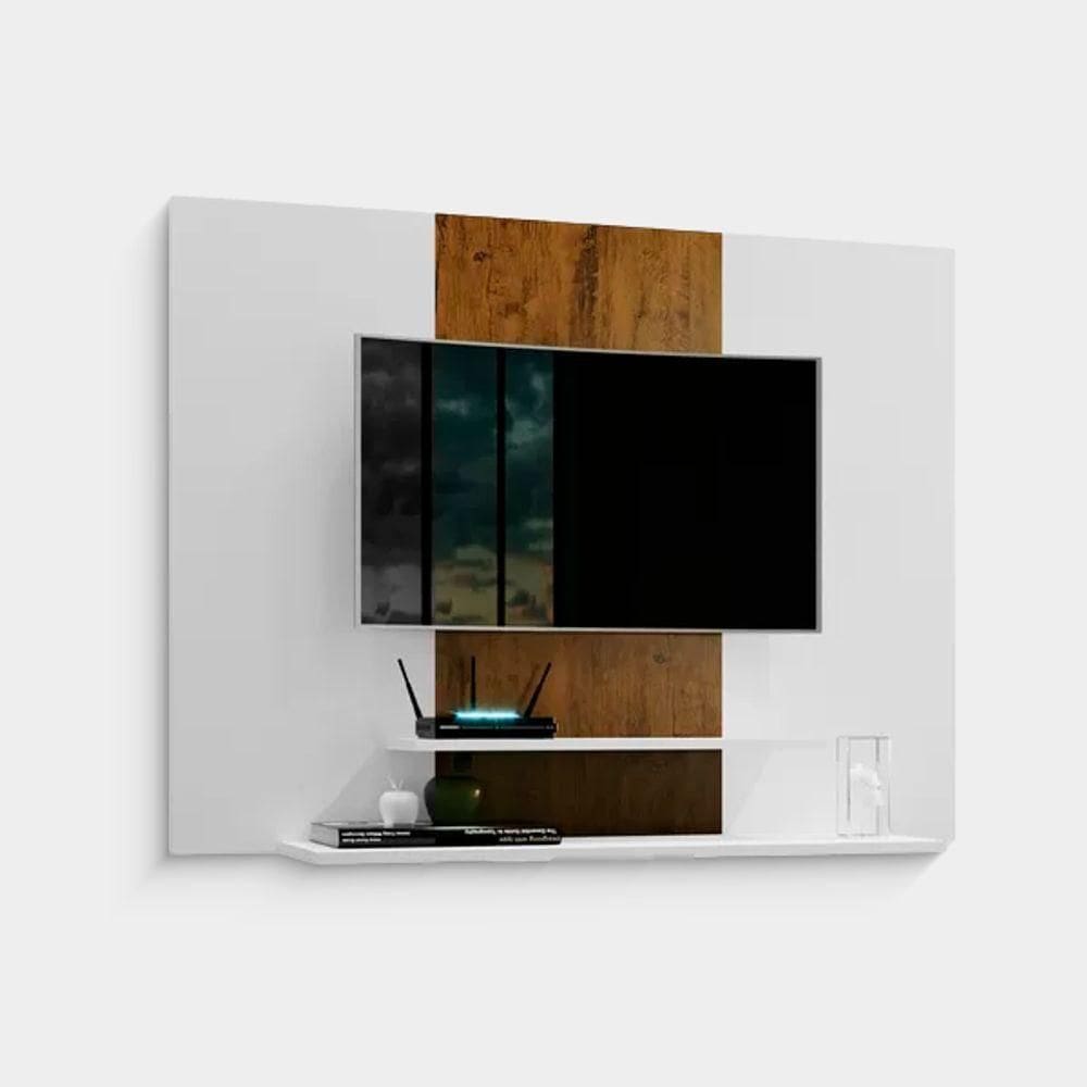 Painel Para Tv Até 50 Polegadas Suspenso Talento Com 2 Prateleiras 91x120cm Branco-canela