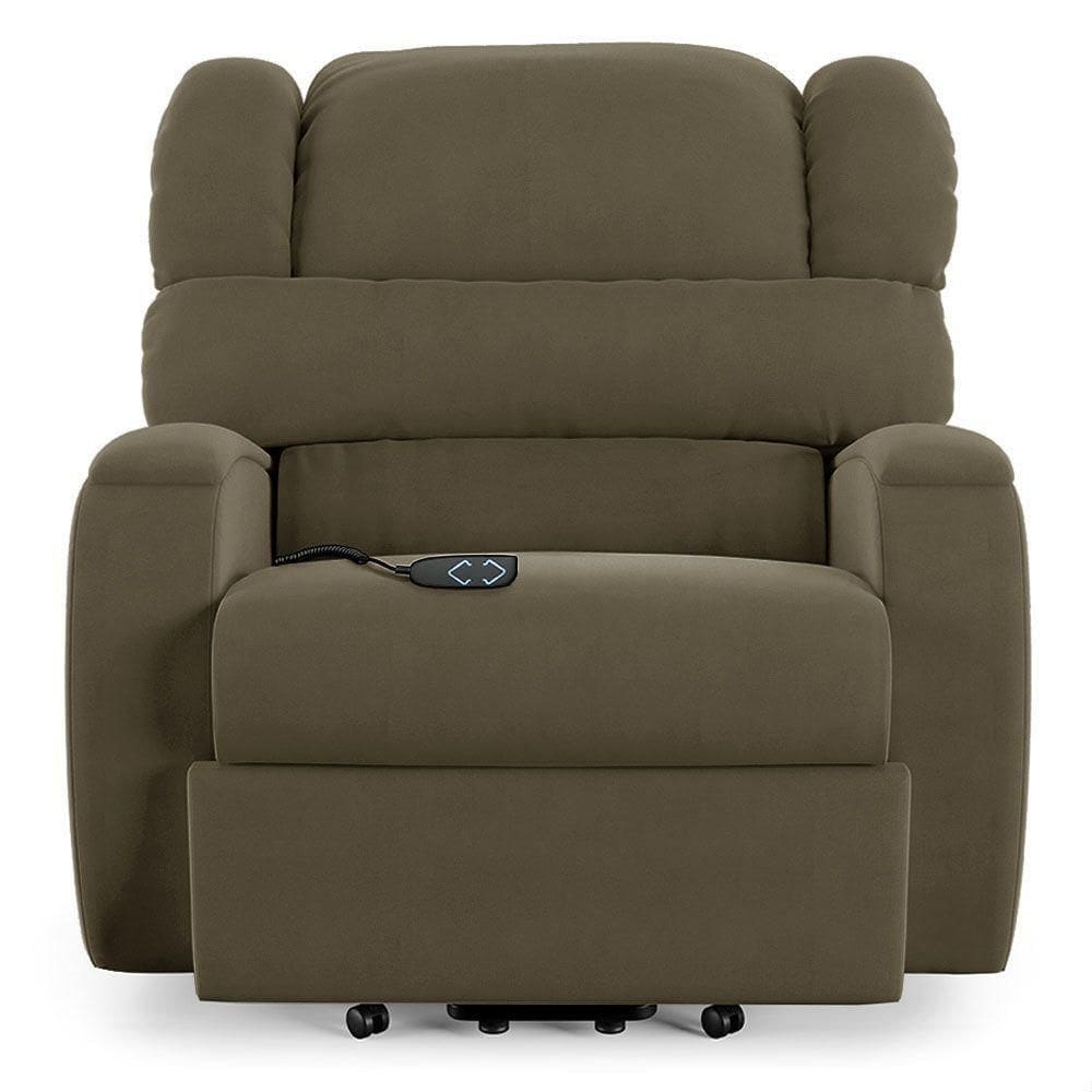 Poltrona Do Papai Reclinável Napoli Elevação Lift Elétrico Veludo Capuccino