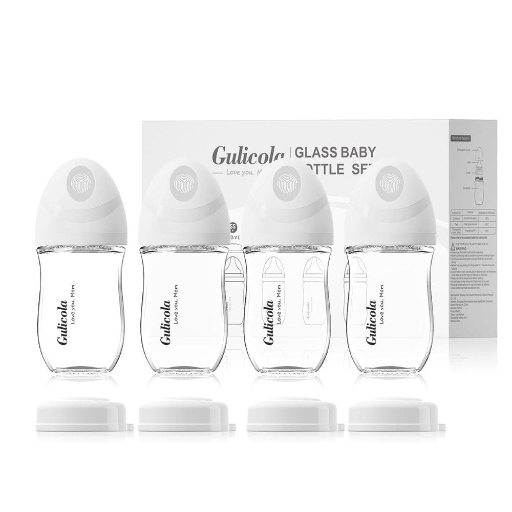 Mamadeira de vidro Gulicola Natural 150mL, pacote com 4 mamilos