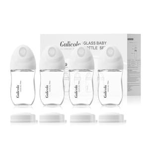 Mamadeira de vidro Gulicola Natural 150mL, pacote com 4 mamilos