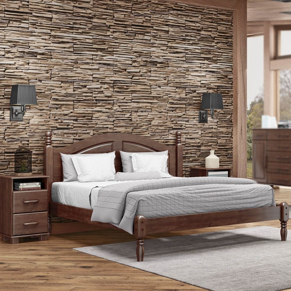 Conjunto Quarto: Cama Casal Queen, 2 Mesas de Cabeceiras 2 Gavetas Ouro Café Madeira Pinus - Finestra