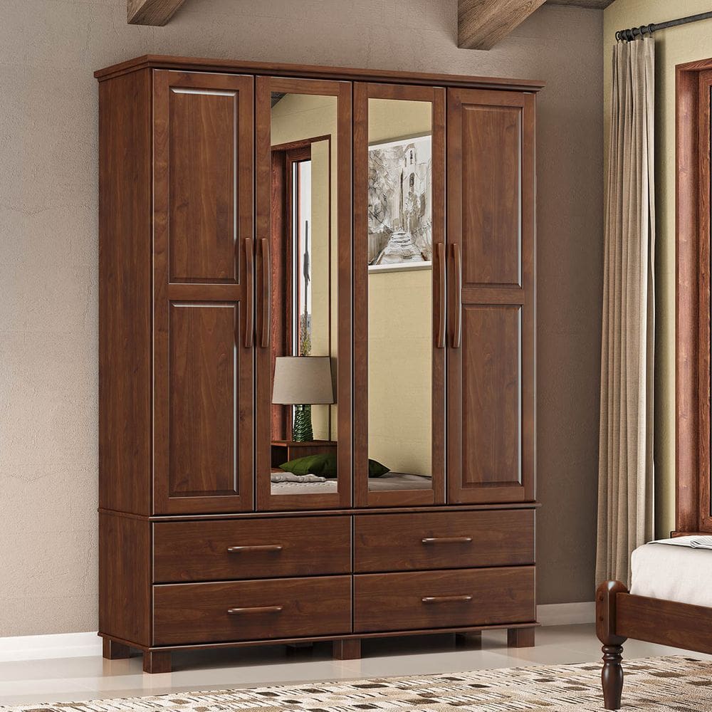Guarda-Roupa Bipartido 4 Portas 4 Gavetas Ouro Café Madeira Pinus - Finestra