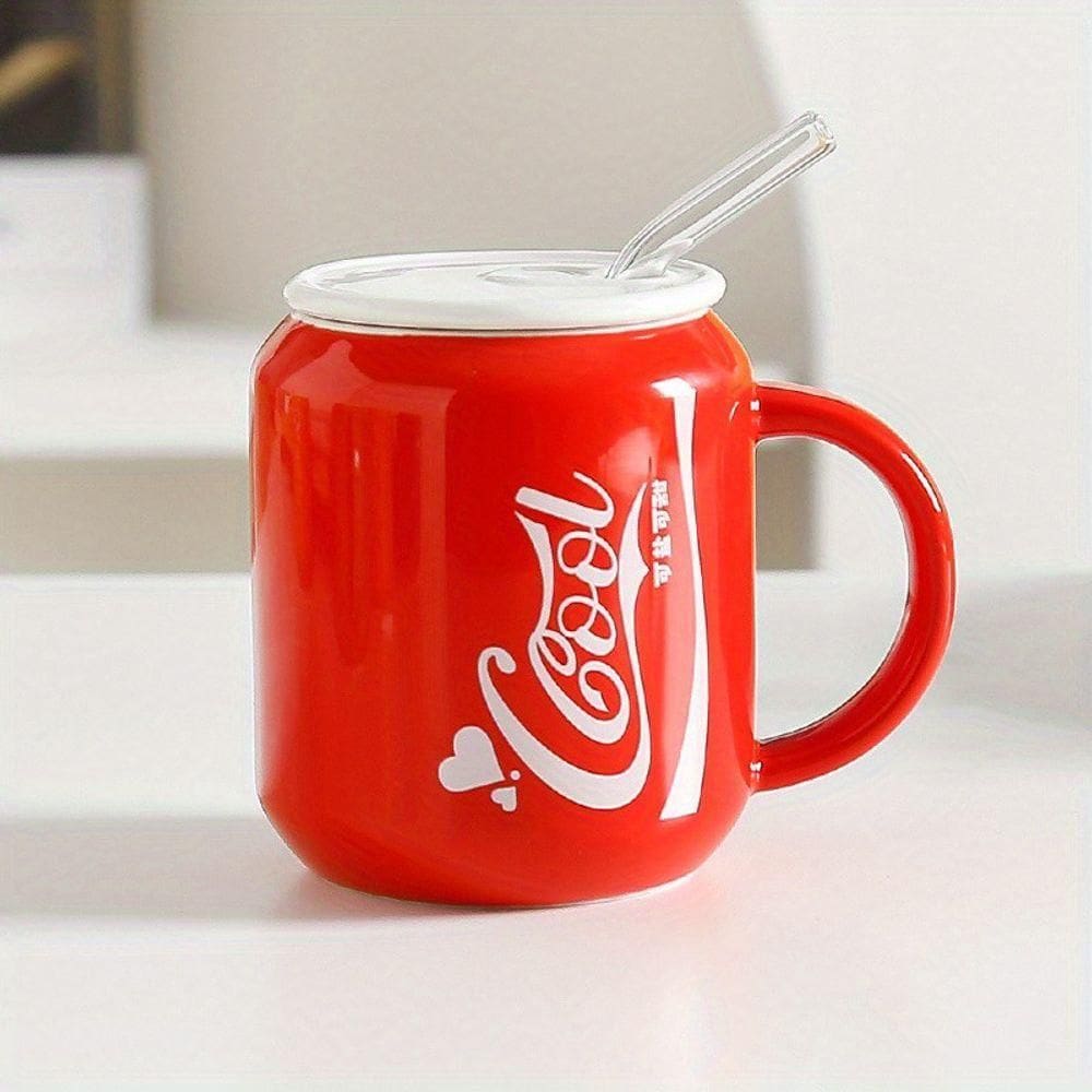 Caneca De Cerâmica Com Canudo Refrigerante Soda Cola 380ml Vermelho