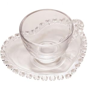 Xicara De Cafe Com Pires Cristal Coração 80 Ml - Lyor