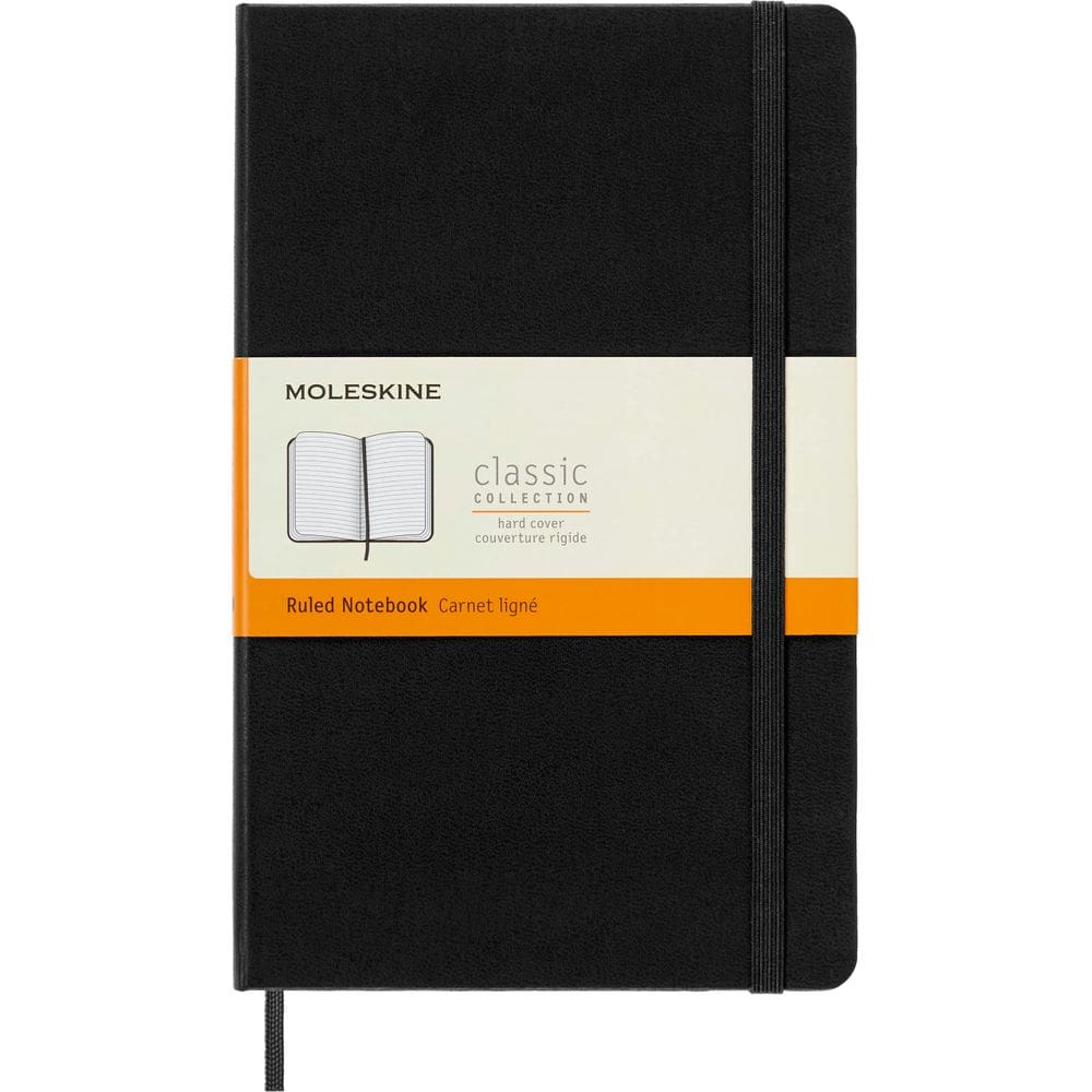 Caderno Moleskine Classic, grande, com capa dura preta pautada