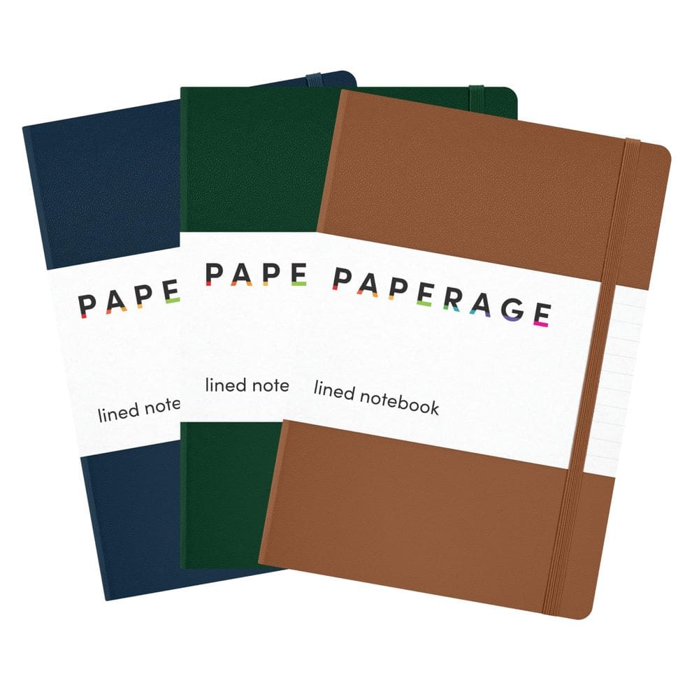 Papel de jornal forrado 160 páginas, 5,6 x 8 polegadas, pacote com 3 conhaque/verde/azul marinho