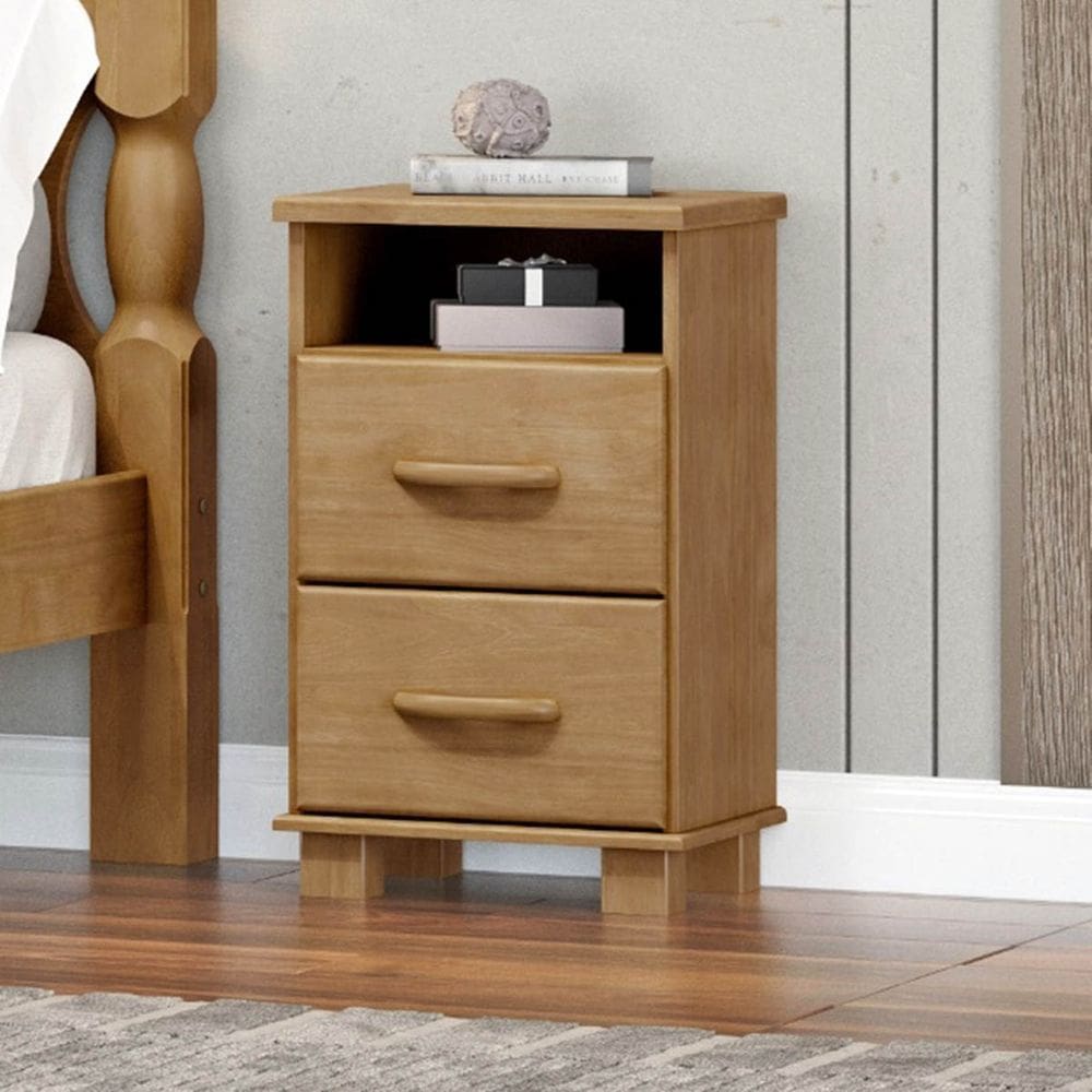 Mesa de Cabeceira 2 Gavetas com Nicho Ouro Freijó Madeira Pinus - Finestra