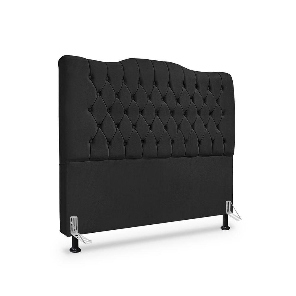 Cabeceira Casal Estofada Premium Dunas - Veludo Preto
