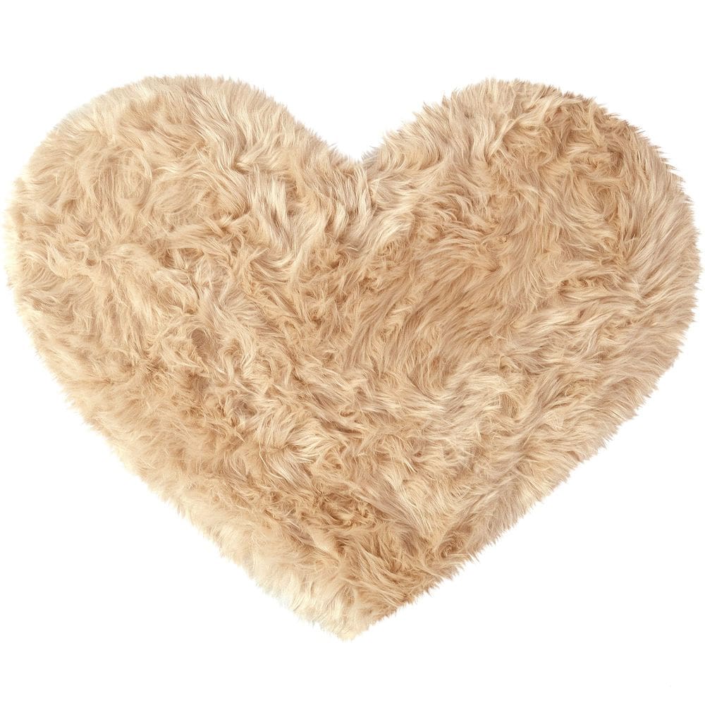 Tapete Luxcell em forma de coração para quarto Shaggy Furry Khaki 70x90cm