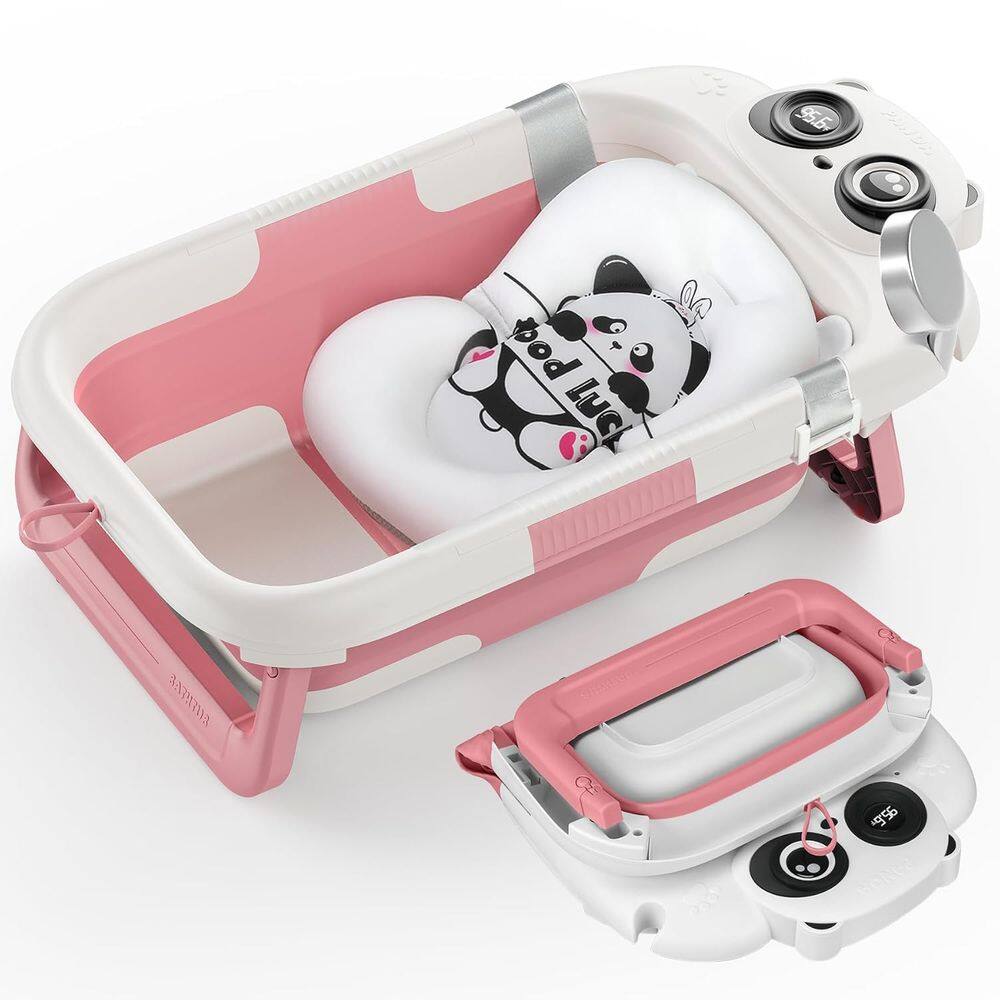 Banheira de bebê BOSEDSANG dobrável com termômetro rosa