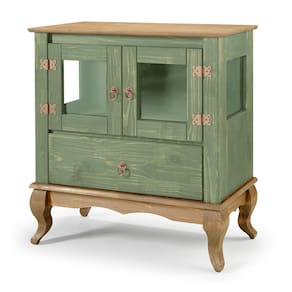 Balcão Buffet Aparador 2 Portas de Vidro Lateral de Vidro 1 Gaveta Pés Luiz XV D120VL - Verde Rustic