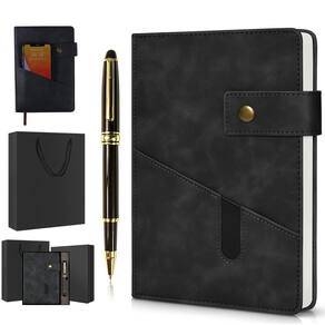 Caderno de diário vfaejll preto forrado em couro A5 100 páginas