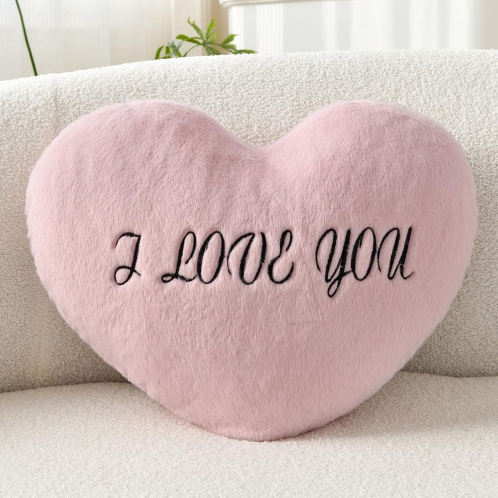 Almofada XVTRU em forma de coração, pele de coelho sintética, rosa empoeirado