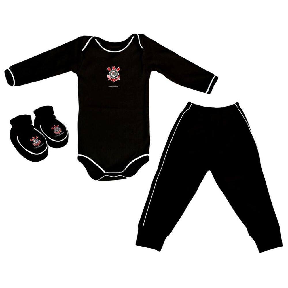 Kit Bebê Corinthians 3 Peças Longo - Torcida Baby