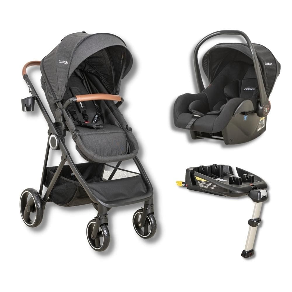 Carrinho Cosmos Melange + Bebe Conforto Casulo Click Para Cosmos Preto + Base Isofix - Kiddo