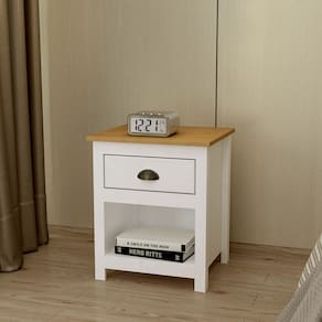 Mesa de Cabeceira Branco/Freijó 1 Gaveta Topázio Madeira Pinus - Finestra