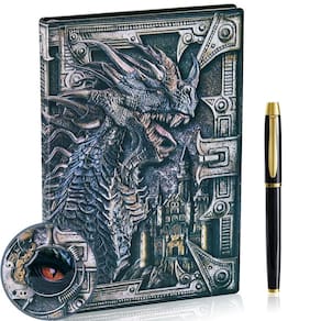 Caderno de diário fengco 3D Dragon Embossed com conjunto de canetas A5