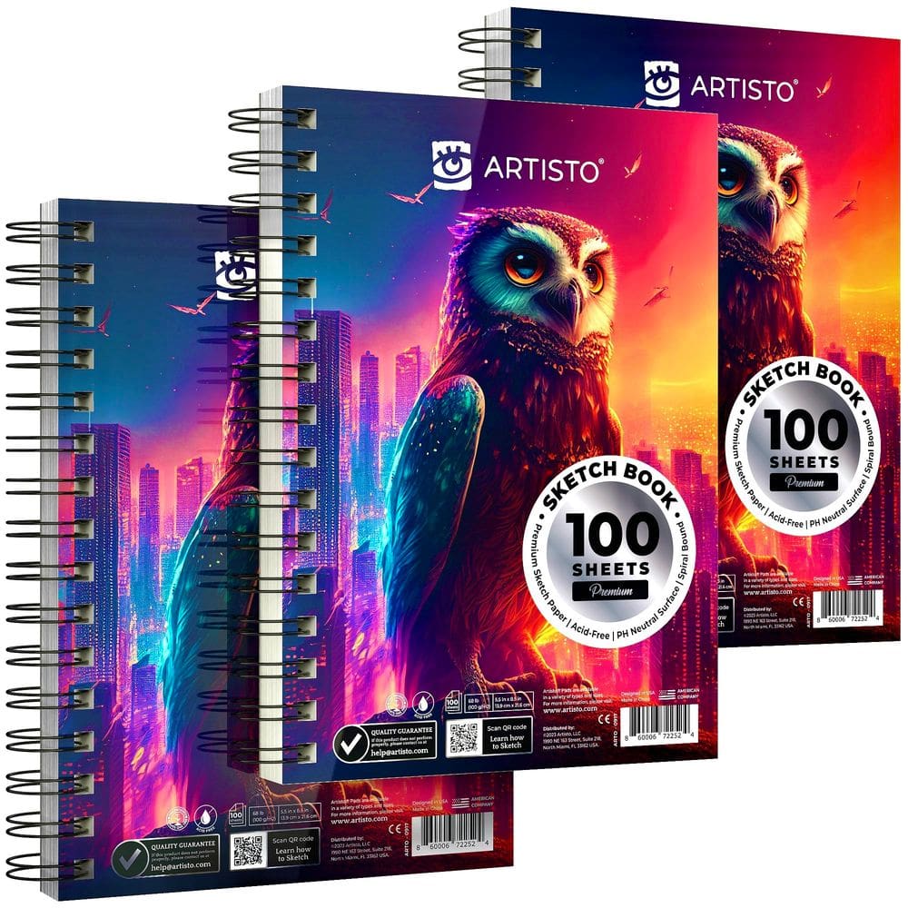 Conjunto de cadernos de esboços Artisto Premium 5,5x8,5", 300 folhas, pacote com 3