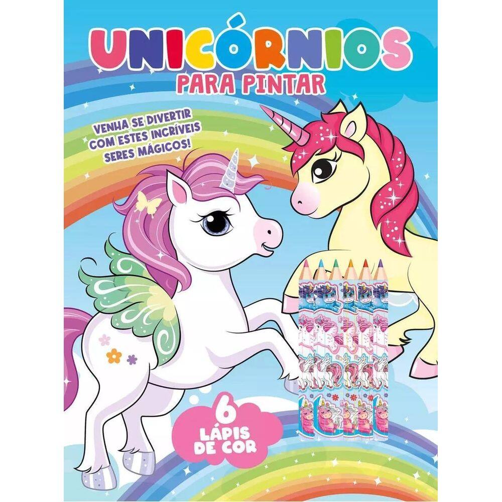 Livro Com 6 Lápis De Cor - Unicórnios Para Pintar