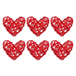Ornamentos Creaides, vime, rattan, bolas em forma de coração, 6 cm, 12 unidades