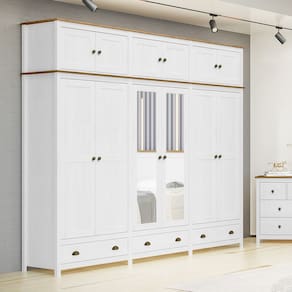 Guarda-Roupa Casal 12 Portas 3 Gavetas Topázio Branco/Freijó Madeira Pinus - Finestra