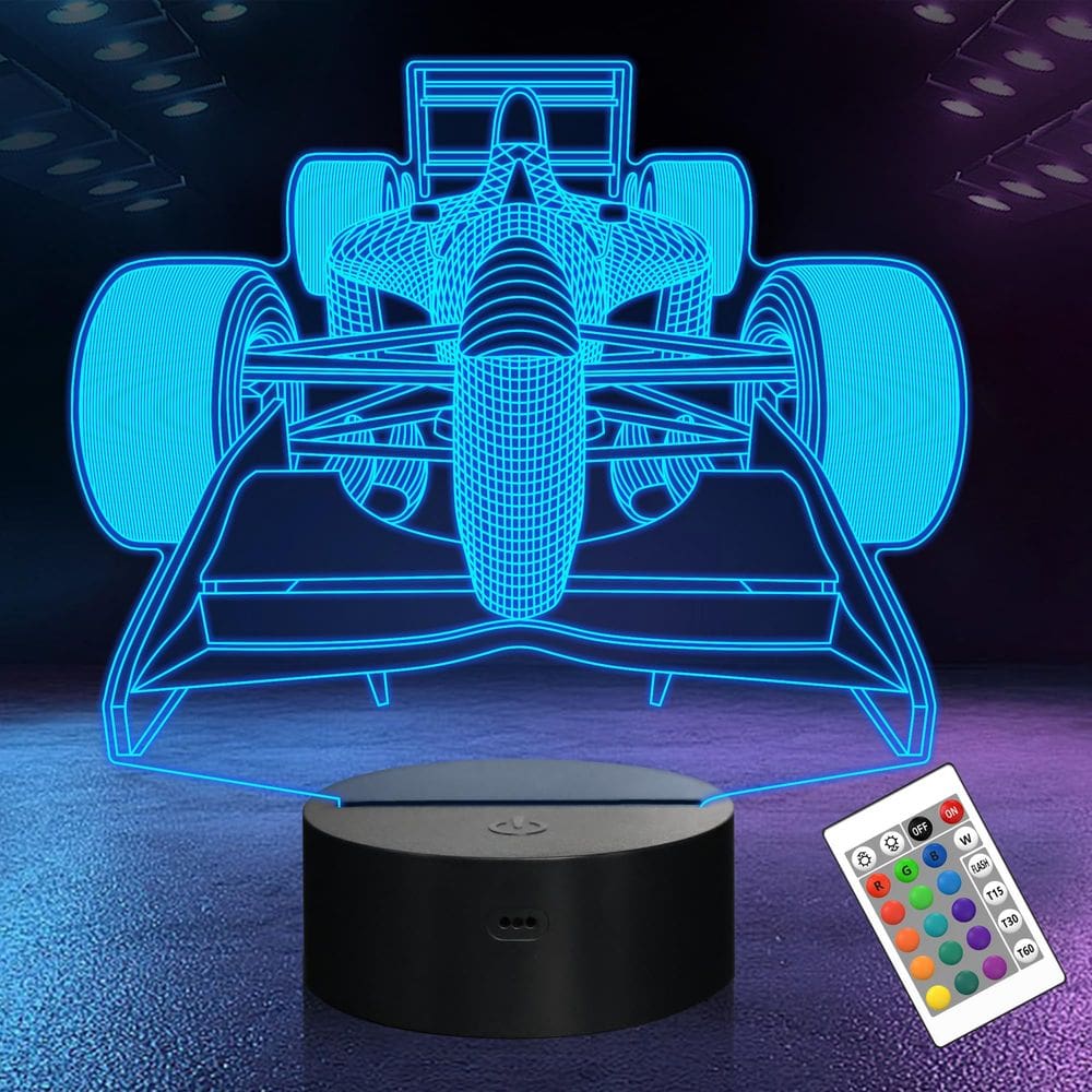 Lâmpada de ilusão 3D Night Light Okiyid F1 Racing Car para meninos