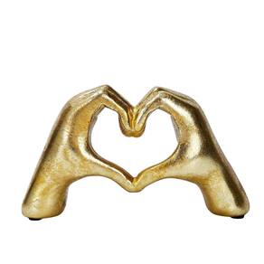 Escultura OTARTU Heart Hands em resina dourada 14 cm x 8,5 cm