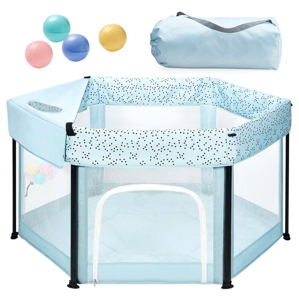 Cercadinho para bebês Babyalwin dobrável em alumínio com tapete 127x127cm azul