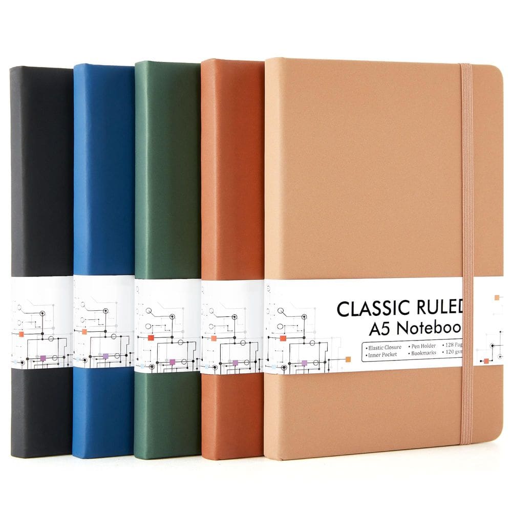 Caderno de diário Feela Bulk, capa dura, clássico, pautado em formato A5, pacote com 5