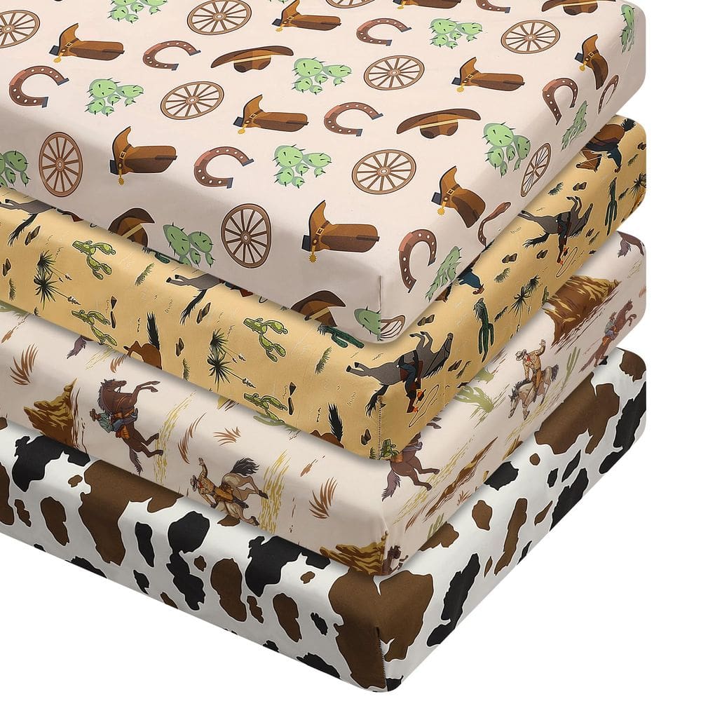 Conjunto de lençóis de berço VitalCozy Western Cowboy para berço padrão