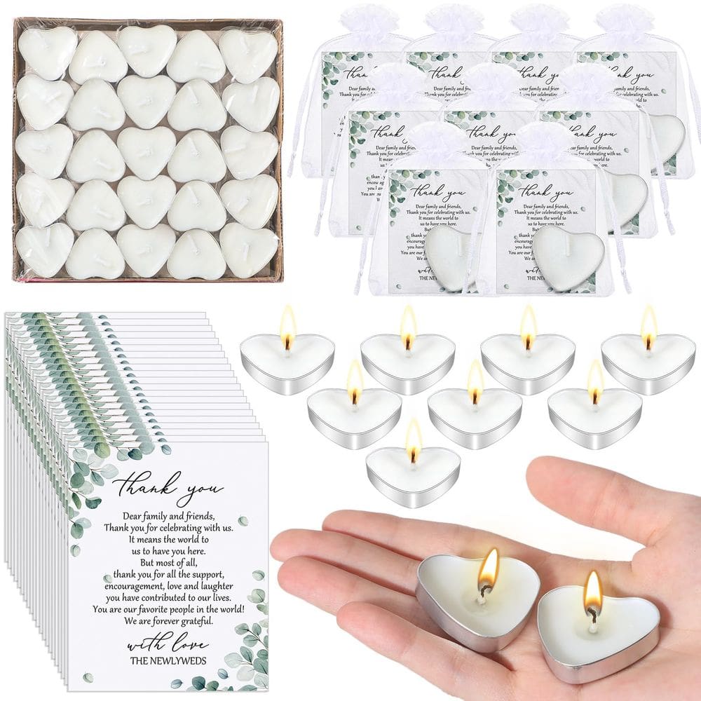 Presentes de casamento Threlaco 100 conjuntos de velas em forma de coração e cartões
