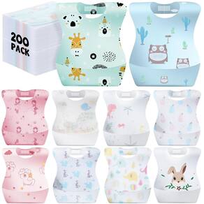 Babadores de bebê descartáveis Floraltop, 200 unidades com bolso para coleta de alimentos