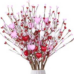 Decorações Tifeson Artificial Hearts Flowers Berry Stems x6
