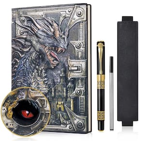 Caderno DND Dragon 3D em couro em relevo, diário A5 com caneta