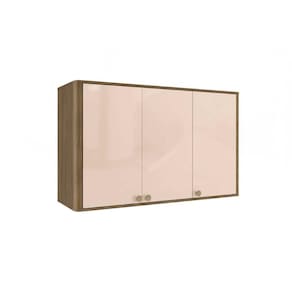 Armário Aéreo Cozinha Modulado Curve N646 c/ 3 Portas 120cm Nogueira/Macadamia - Kappesberg