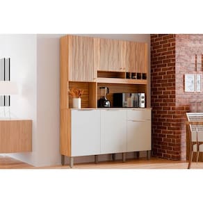 Cozinha Compacta Kit Moscato c/ 6 Portas e 1 Gaveta 197x151cm Amendoa/Branco - Ronipa