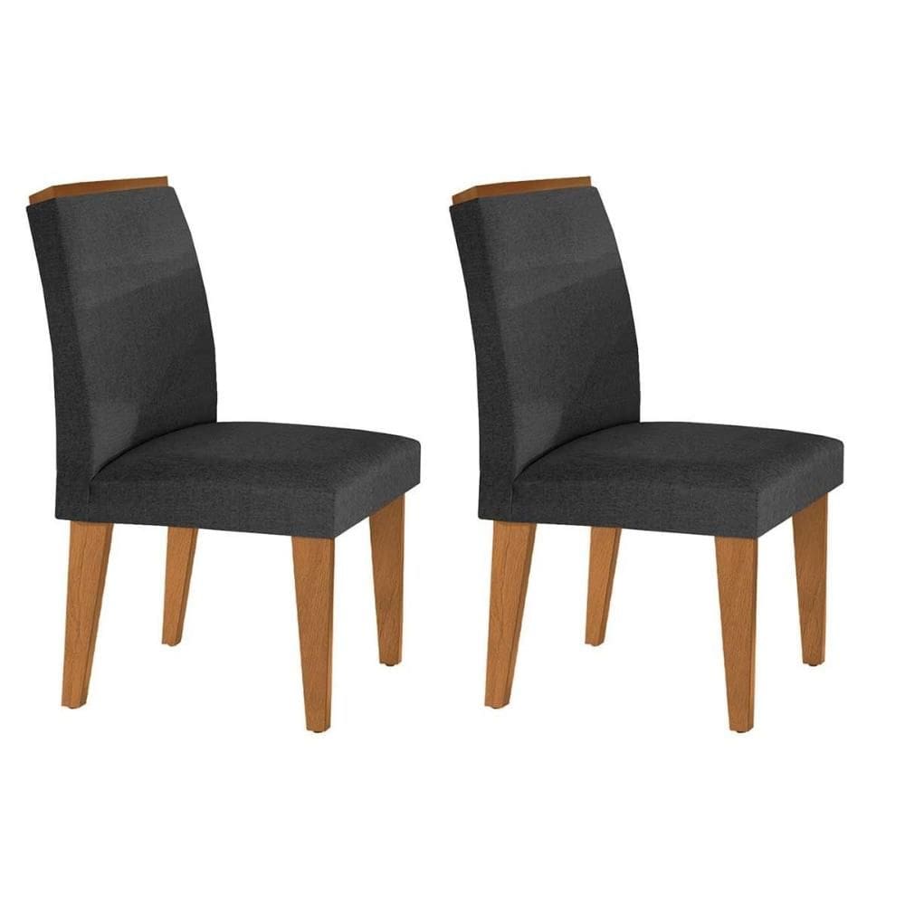 Kit 2 Cadeiras Sala Jantar Lunara 2 Un Madeira Capuccino/Linho Grafite - Rufato