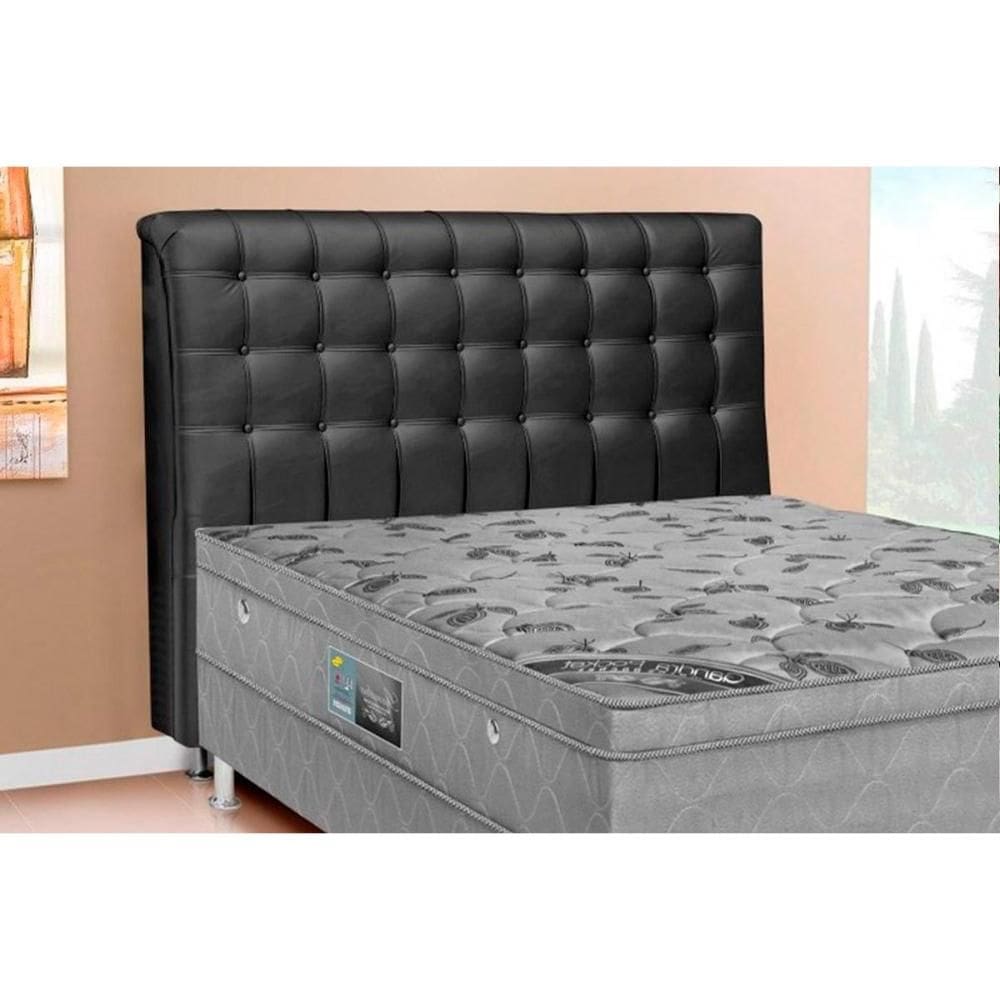 Painel de Cama Box Estofada Casal Dama Plus Courano Preto - Simbal