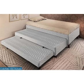 Cama Box Base c/ Auxiliar Solteiro Universal Bordado White (88x188x32) - Paropas