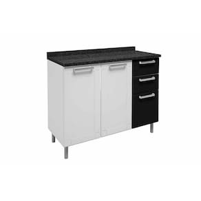 Gabinete p/ Pia Cozinha Balcão c/ Tampo Múltipla 6114 c/ 3 Portas e 2 Gavetas 105cm Branco/Preto - Bertolini