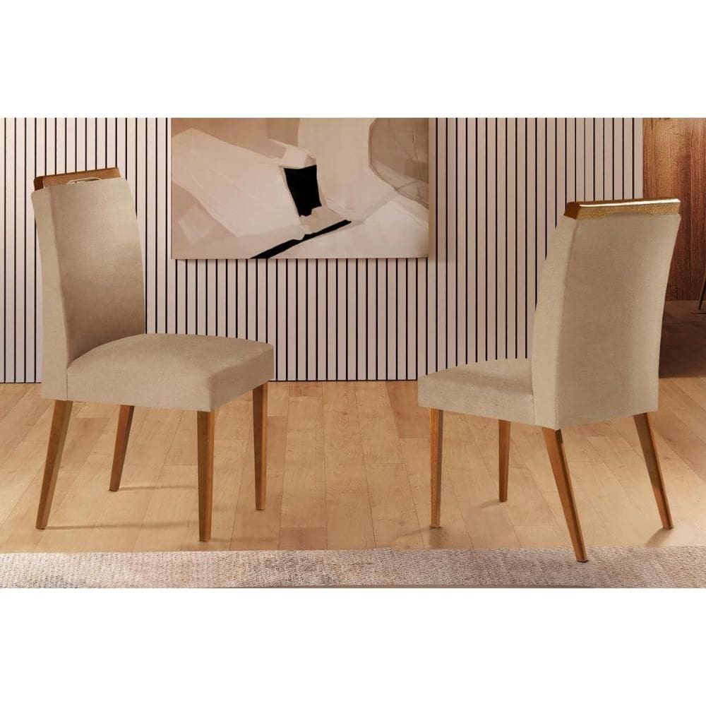 Kit 2 Cadeiras de Cozinha Athenas 2 Un Madeira Capuccino/Linho Bege Turim - Rufato