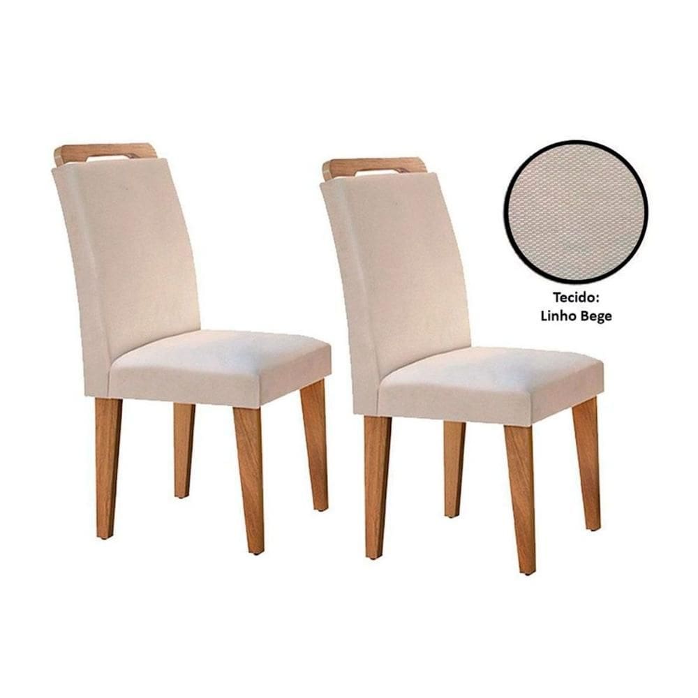 Kit 2 Cadeiras de Cozinha Athenas 2 Un Madeira Capuccino/Linho Bege Turim - Rufato