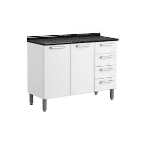 Gabinete p/ Pia Cozinha Balcão c/ Tampo Gourmet c/ 2 Portas e 4 Gavetas 120cm Branco - Bertolini
